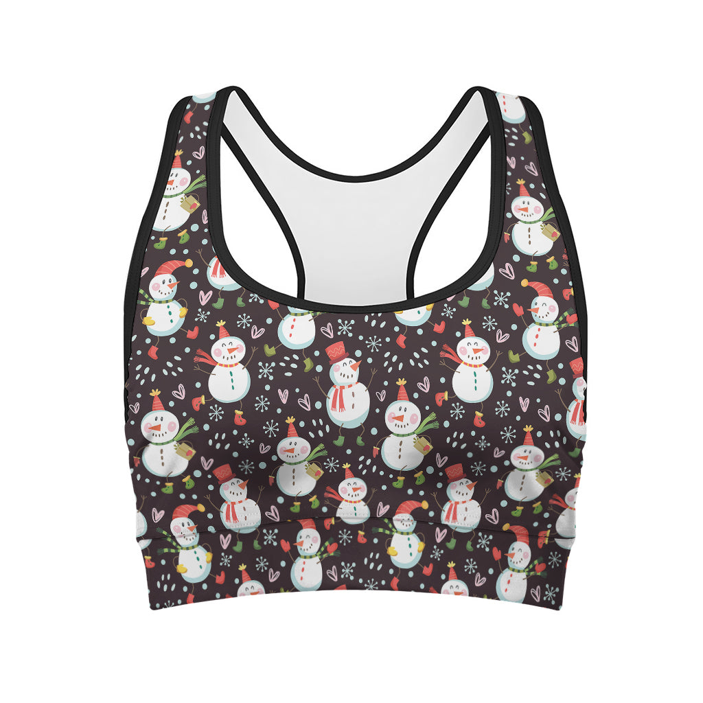 Happy Snowman Pattern Print Women's Sports Bra