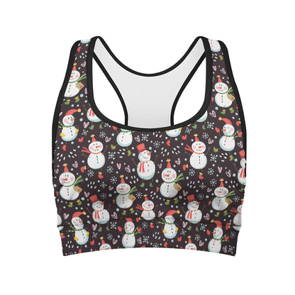 Happy Snowman Pattern Print Women's Sports Bra