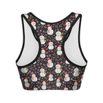 Happy Snowman Pattern Print Women's Sports Bra