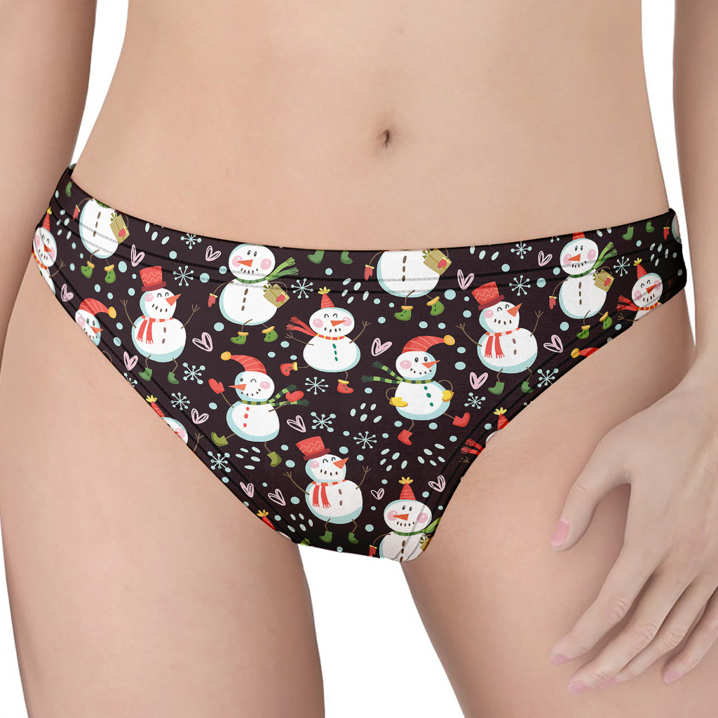 Happy Snowman Pattern Print Women's Thong