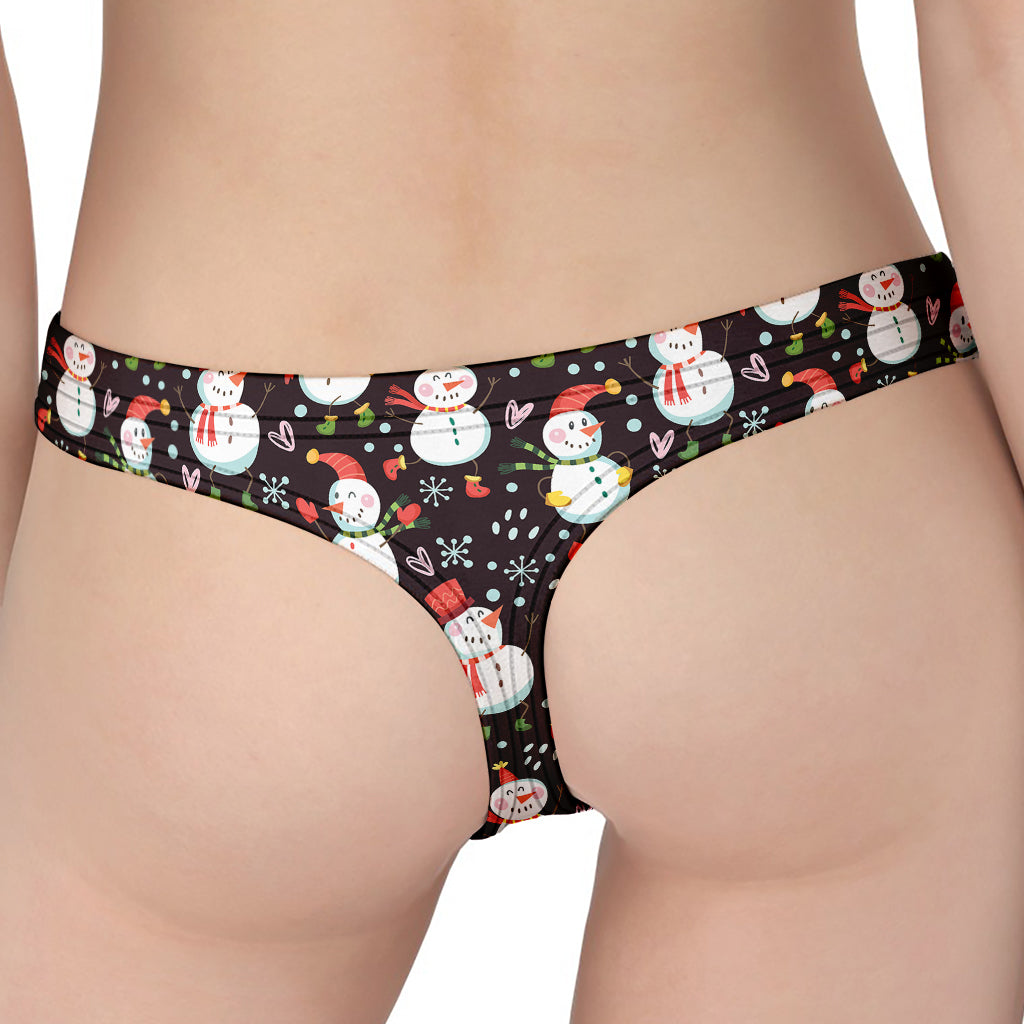 Happy Snowman Pattern Print Women's Thong