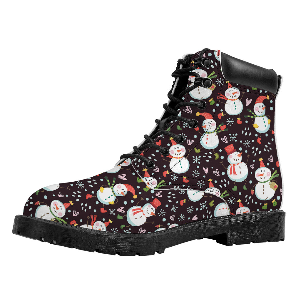 Happy Snowman Pattern Print Work Boots