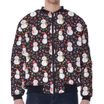 Happy Snowman Pattern Print Zip Sleeve Bomber Jacket