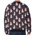 Happy Snowman Pattern Print Zip Sleeve Bomber Jacket