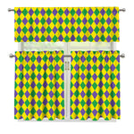 Harlequin Mardi Gras Pattern Print 3 Piece Kitchen Curtains