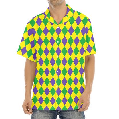 Harlequin Mardi Gras Pattern Print Aloha Shirt