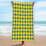 Harlequin Mardi Gras Pattern Print Beach Towel