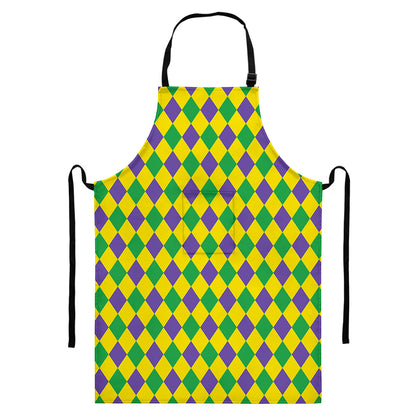 Harlequin Mardi Gras Pattern Print Bib Apron With Pocket
