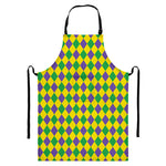 Harlequin Mardi Gras Pattern Print Bib Apron With Pocket