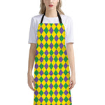 Harlequin Mardi Gras Pattern Print Bib Apron With Pocket