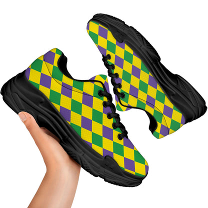 Harlequin Mardi Gras Pattern Print Black Chunky Shoes