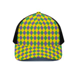 Harlequin Mardi Gras Pattern Print Black Mesh Trucker Cap