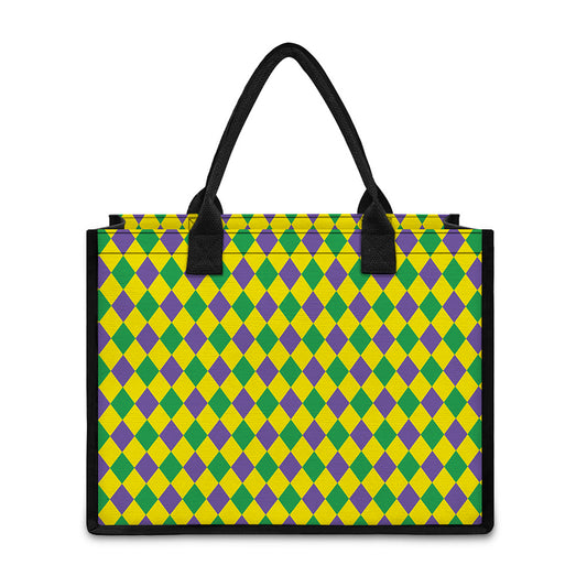 Harlequin Mardi Gras Pattern Print Canvas Tote Bag