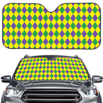 Harlequin Mardi Gras Pattern Print Car Windshield Sun Shade