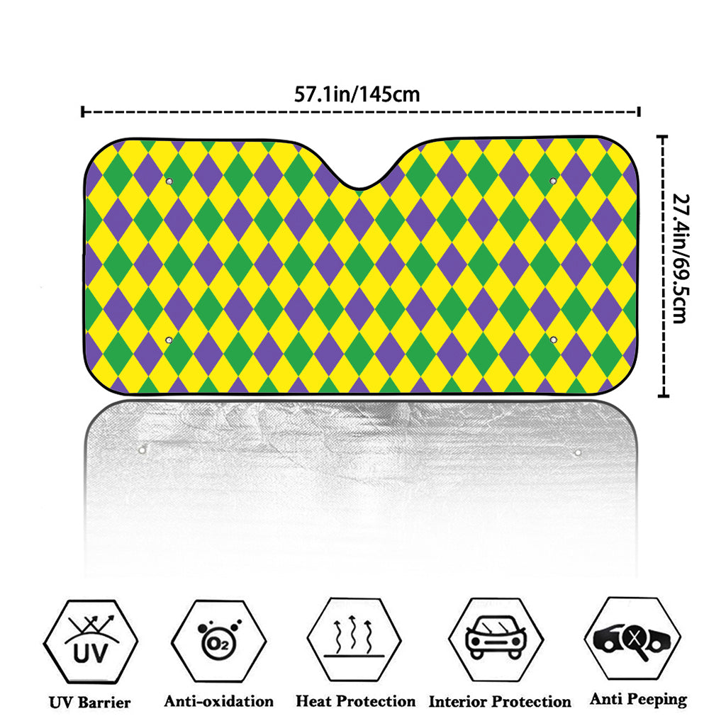 Harlequin Mardi Gras Pattern Print Car Windshield Sun Shade