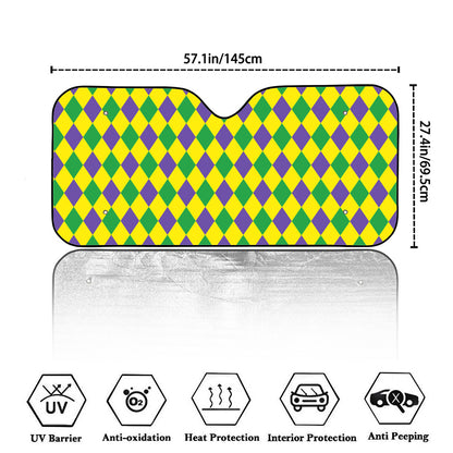 Harlequin Mardi Gras Pattern Print Car Windshield Sun Shade