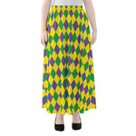Harlequin Mardi Gras Pattern Print Chiffon Maxi Skirt