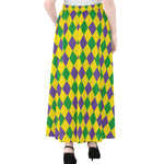 Harlequin Mardi Gras Pattern Print Chiffon Maxi Skirt