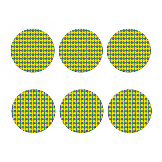 Harlequin Mardi Gras Pattern Print Coaster Set