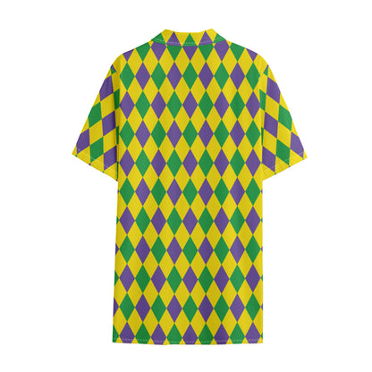 Harlequin Mardi Gras Pattern Print Cotton Hawaiian Shirt
