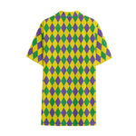 Harlequin Mardi Gras Pattern Print Cotton Hawaiian Shirt