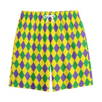 Harlequin Mardi Gras Pattern Print Cotton Shorts