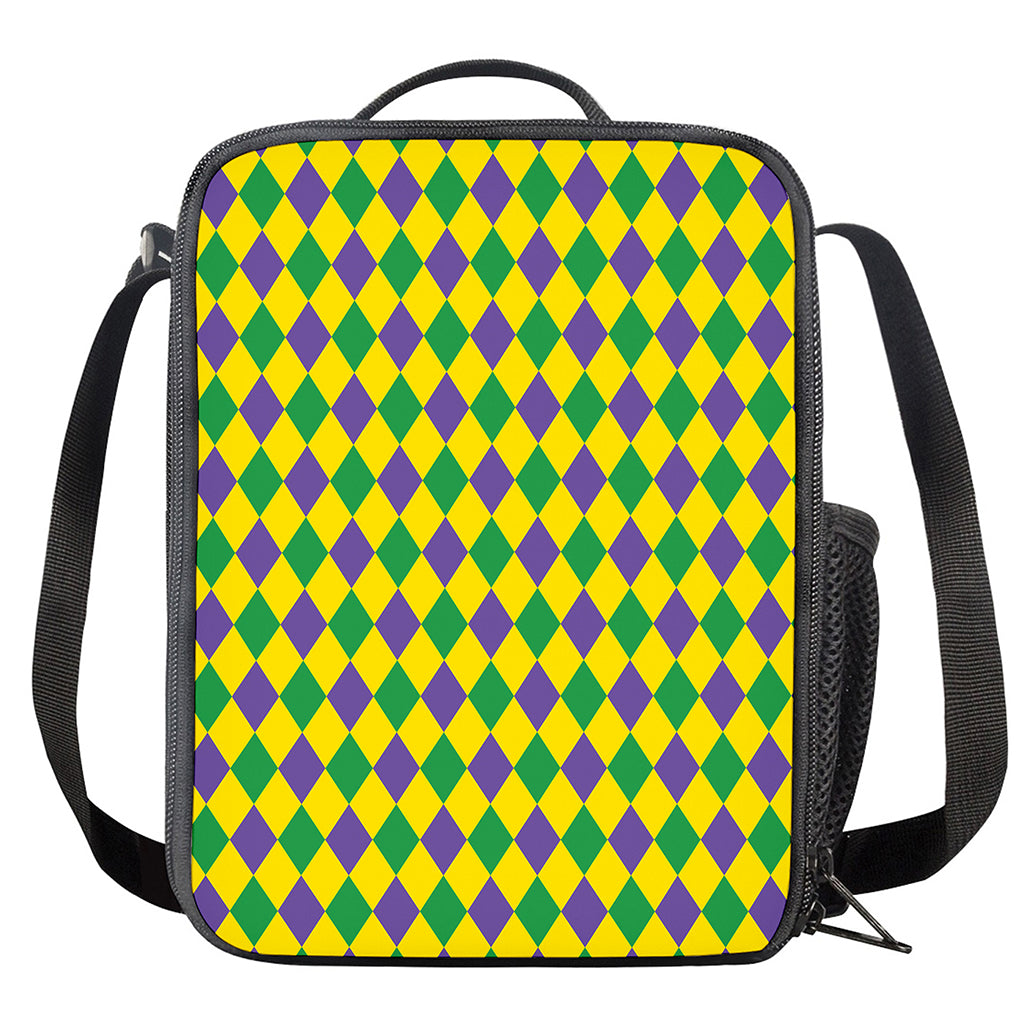 Harlequin Mardi Gras Pattern Print Crossbody Lunch Bag
