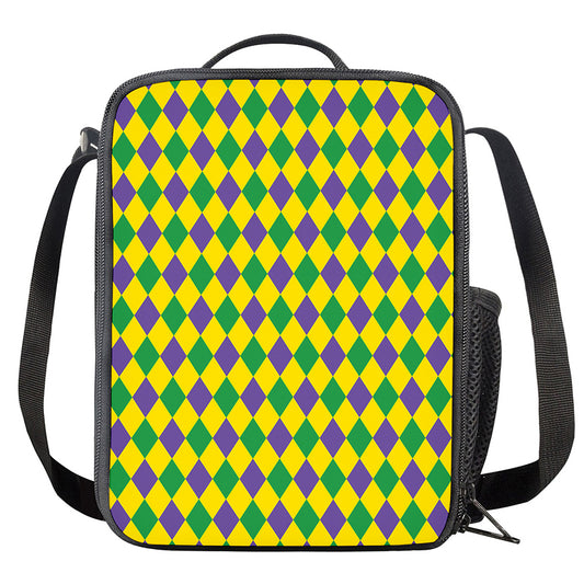 Harlequin Mardi Gras Pattern Print Crossbody Lunch Bag