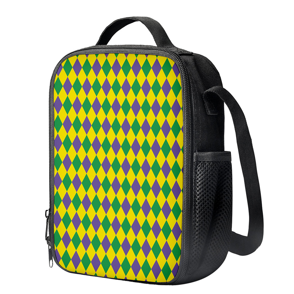 Harlequin Mardi Gras Pattern Print Crossbody Lunch Bag