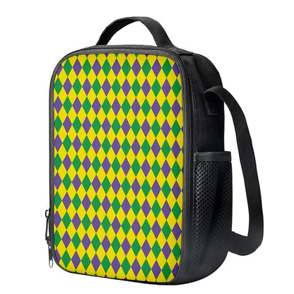 Harlequin Mardi Gras Pattern Print Crossbody Lunch Bag