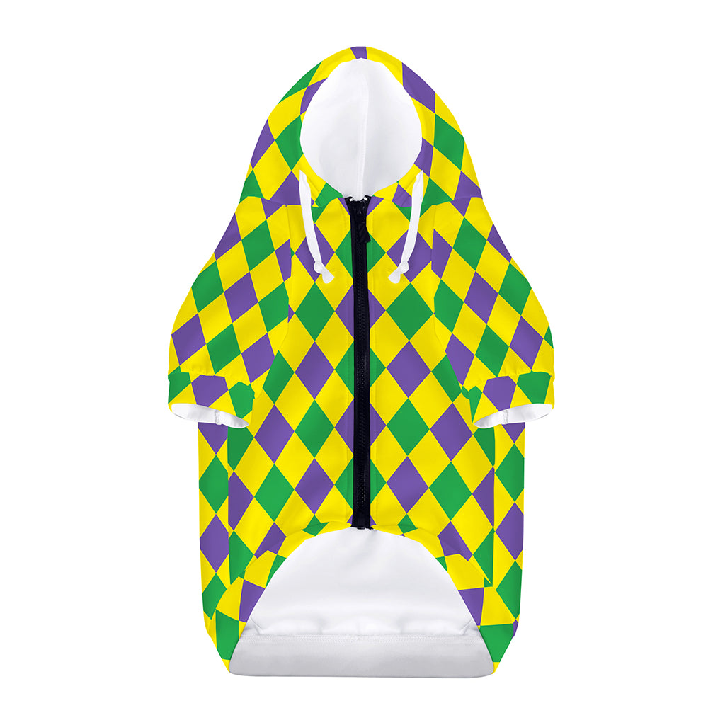 Harlequin Mardi Gras Pattern Print Dog Zip Up Hoodie
