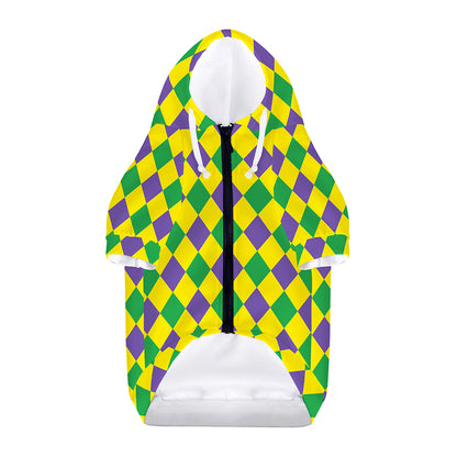 Harlequin Mardi Gras Pattern Print Dog Zip Up Hoodie