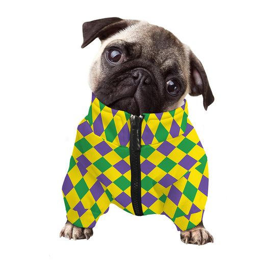 Harlequin Mardi Gras Pattern Print Dog Zip Up Jacket