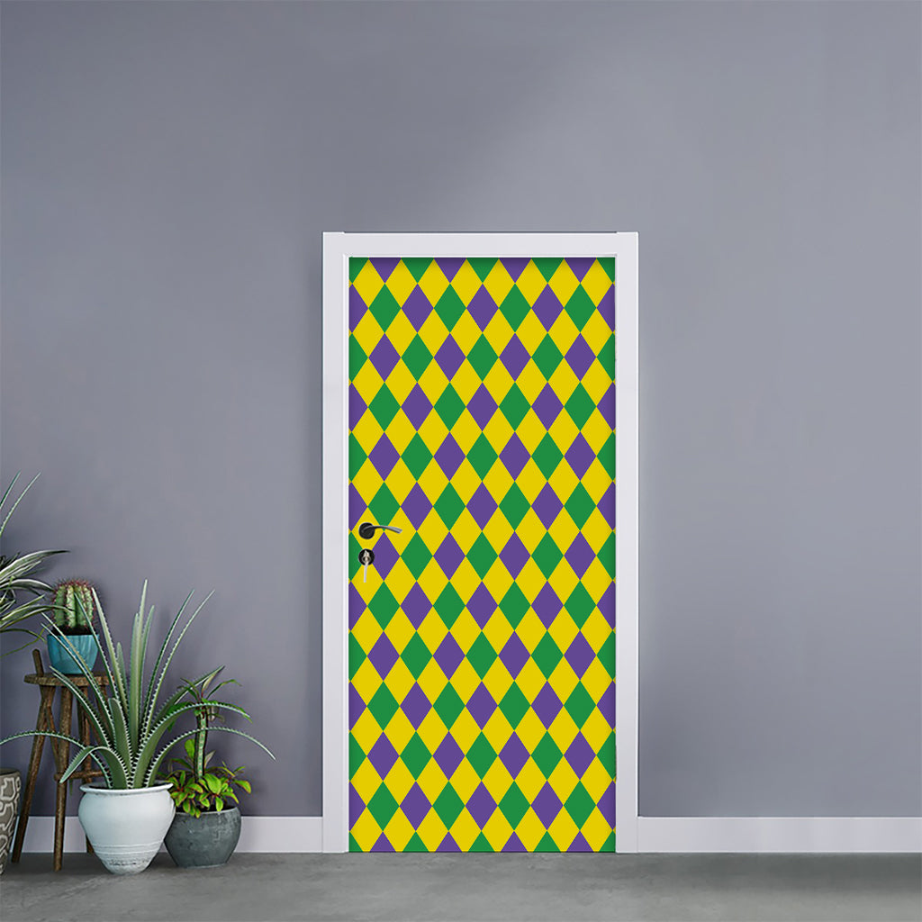 Harlequin Mardi Gras Pattern Print Door Sticker