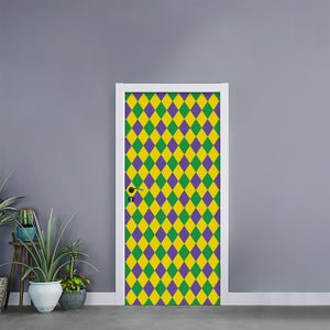 Harlequin Mardi Gras Pattern Print Door Sticker