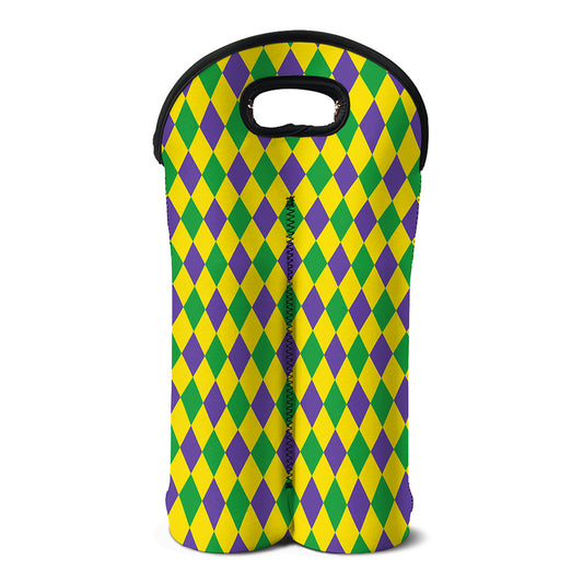 Harlequin Mardi Gras Pattern Print Double Neoprene Wine Tote