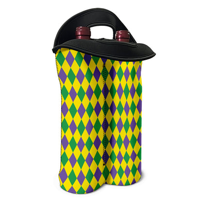 Harlequin Mardi Gras Pattern Print Double Neoprene Wine Tote