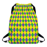 Harlequin Mardi Gras Pattern Print Drawstring Backpack
