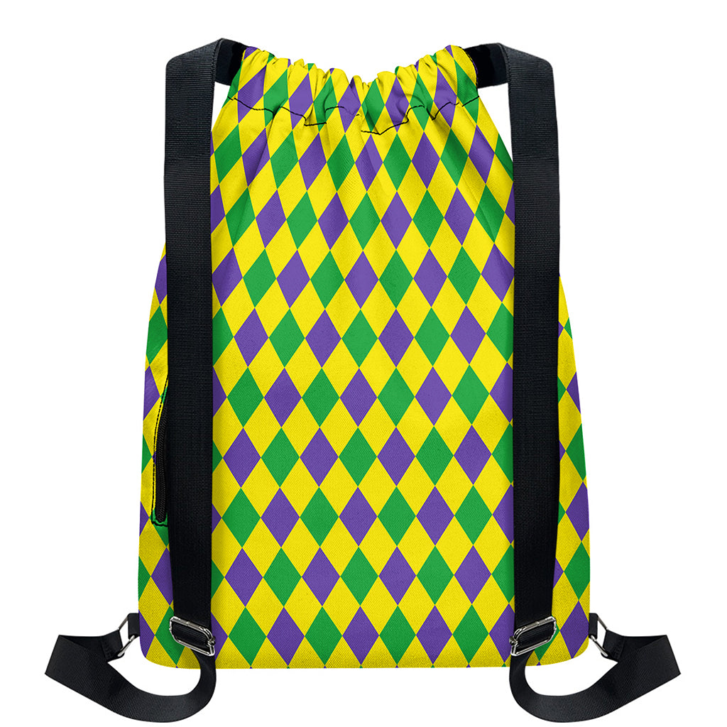 Harlequin Mardi Gras Pattern Print Drawstring Backpack