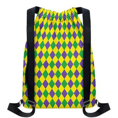 Harlequin Mardi Gras Pattern Print Drawstring Backpack