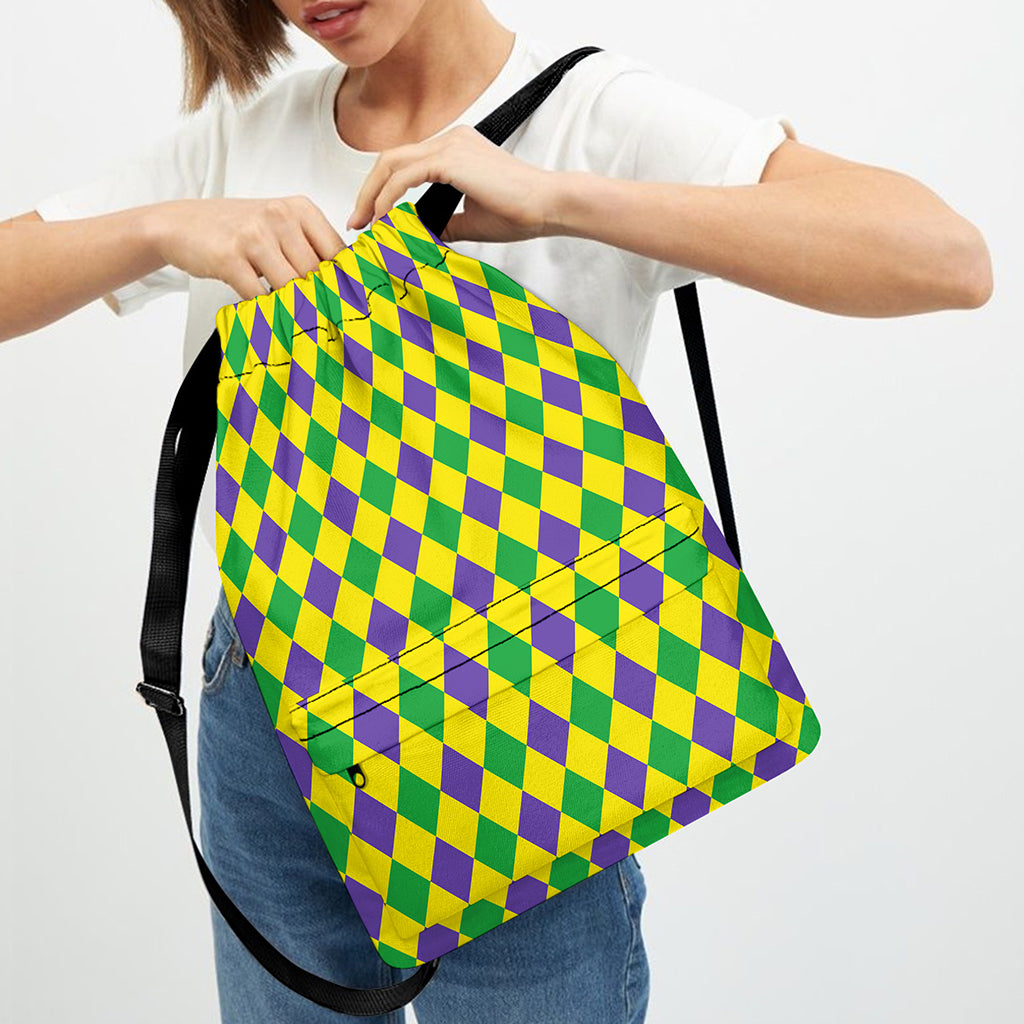 Harlequin Mardi Gras Pattern Print Drawstring Backpack