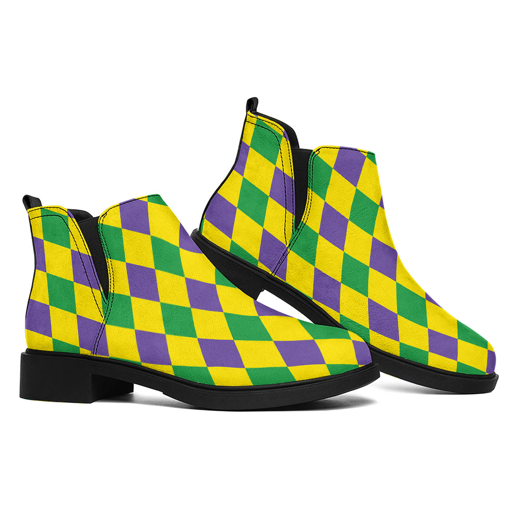 Harlequin Mardi Gras Pattern Print Flat Ankle Boots