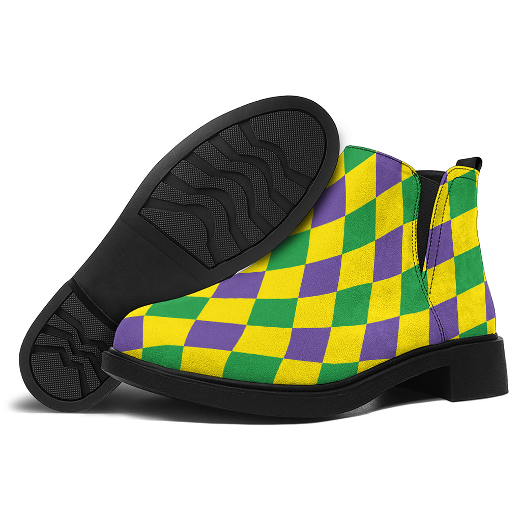 Harlequin Mardi Gras Pattern Print Flat Ankle Boots