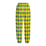 Harlequin Mardi Gras Pattern Print Fleece Lined Knit Pants
