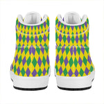 Harlequin Mardi Gras Pattern Print High Top Leather Sneakers