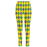 Harlequin Mardi Gras Pattern Print High-Waisted Pocket Leggings