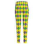 Harlequin Mardi Gras Pattern Print High-Waisted Pocket Leggings
