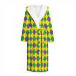 Harlequin Mardi Gras Pattern Print Hooded Bathrobe