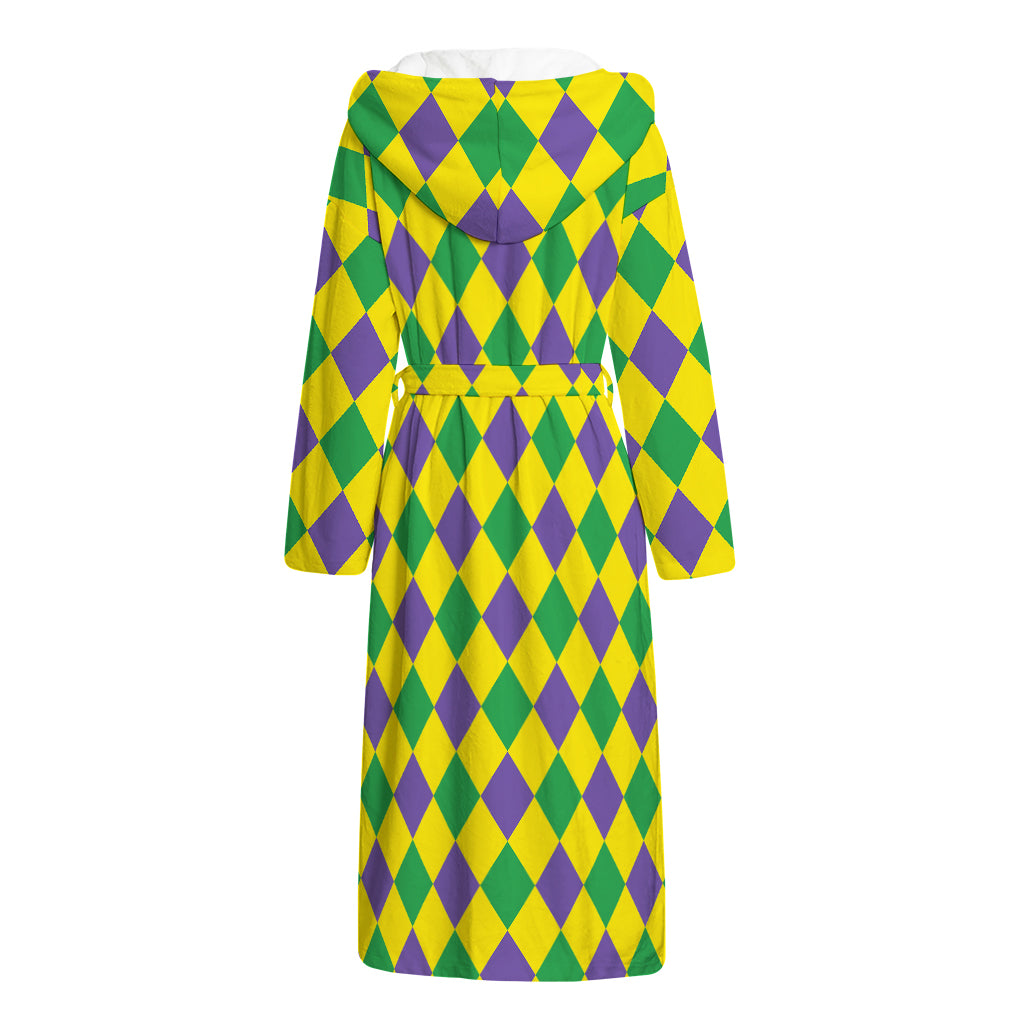 Harlequin Mardi Gras Pattern Print Hooded Bathrobe