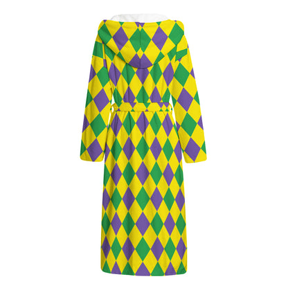 Harlequin Mardi Gras Pattern Print Hooded Bathrobe